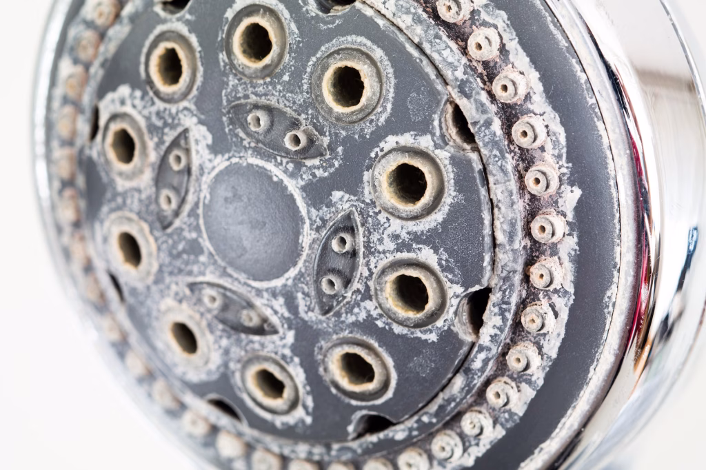 shower head with hard water deposits for impact of hard water on your plumbing system